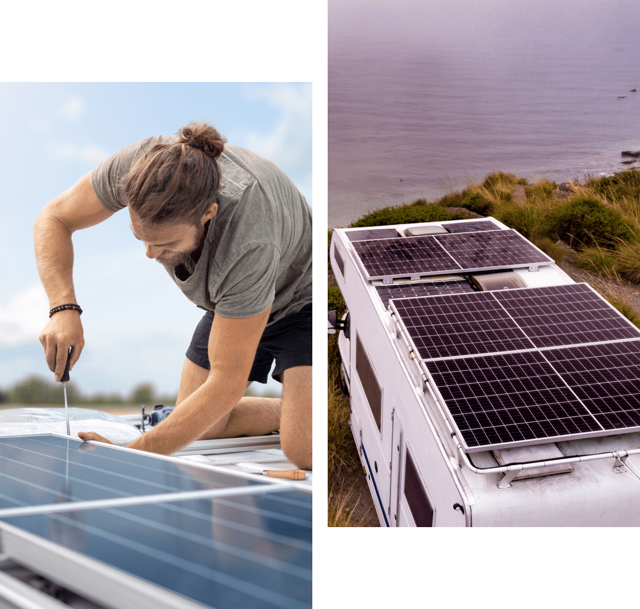 Man installing solar panels on roof.