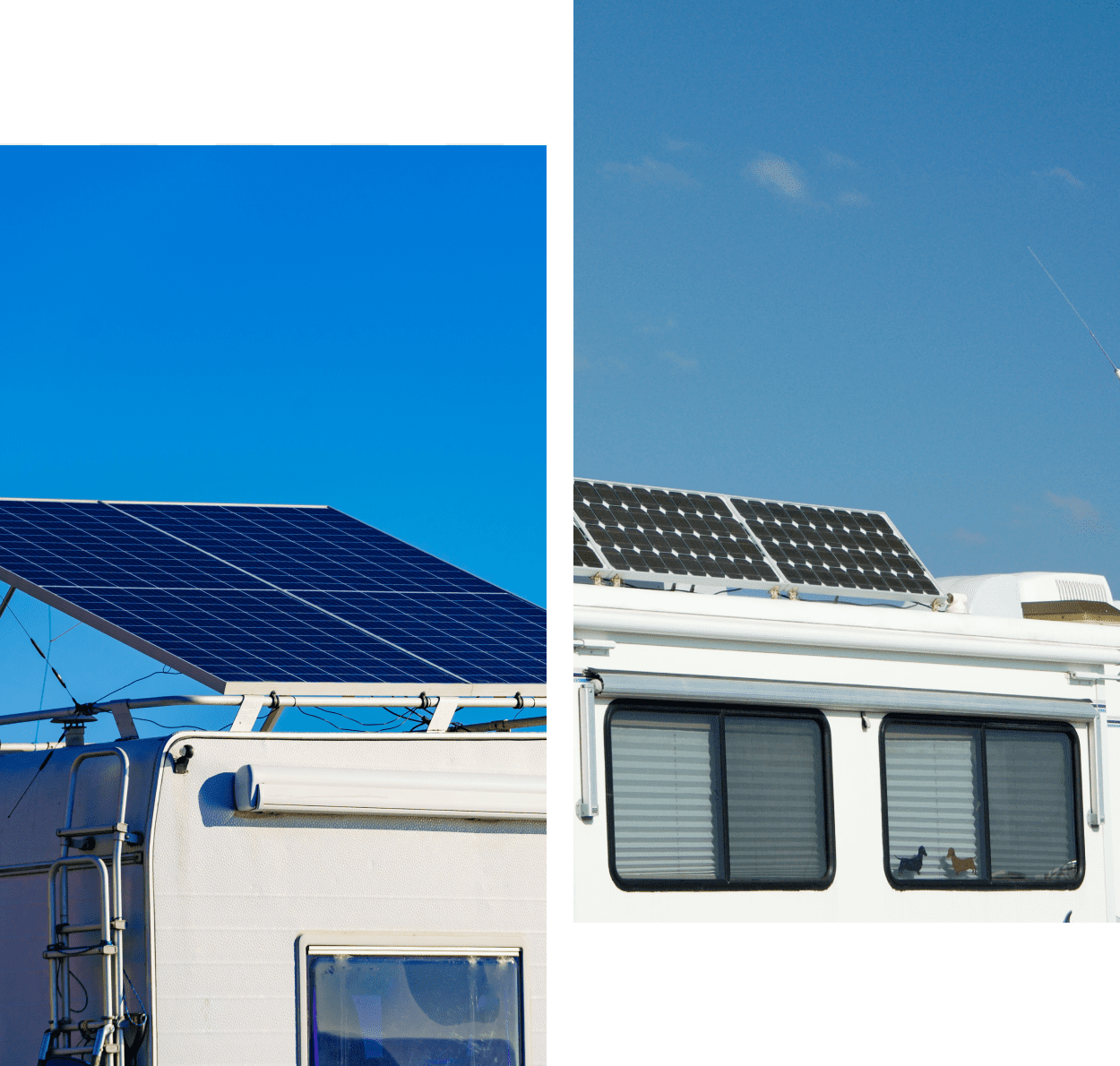 RVs with solar panels on roofs.