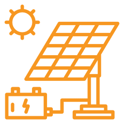 Solar panel connected to battery icon.